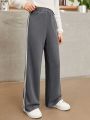 SHEIN Tween Girl Contrast Tape Side Wide Leg Sweatpants