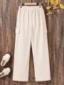 SHEIN Kids EVRYDAY Solid Color Elastic Waist Pocketed Casual Pants