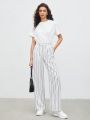 SHEIN BIZwear Ladies' Vertical Stripe Trousers With Slanted Pockets