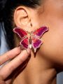 SHEIN SXY 1pair Fashionable Sequin Butterfly Stud Earrings