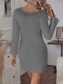 Lace Splicing Bodycon Sweater Dress