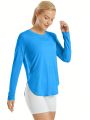 Women's Split Hem Sun Protection Long Sleeve T-shirt With Collar/blue