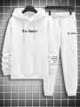 Manfinity Men's Los Angeles Printed Hoodie And Sweatpants Set With Drawstring