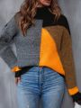 SHEIN LUNE Color Block Turtleneck Drop Shoulder Sweater