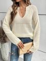 SHEIN Frenchy Notched Neck Raglan Sleeve Sweater