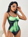 SHEIN Swim BAE Ladies' Tie-Dye Human Body Print One-Piece Swimsuit