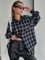 DAZY Oversized Plaid Shirt With Drop Shoulders