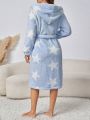 Women'S Starry Printed Hooded Bathrobe