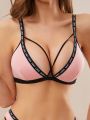 Women's Wireless Bra With Letter Pattern And Cross Detail