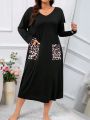 Plus Leopard Print Dual Pocket Nightdress