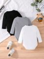 3pcs/Set Infant Boys' Long Sleeve Bodysuit In Cute Bear Print And Hat Combo