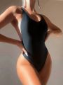 SHEIN Swim Chicsea Solid Color Backless One-Piece Swimsuit