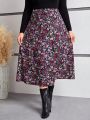 SHEIN Frenchy Plus Size Women's Floral Printed Mid-length Skirt