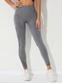 Yoga Future Heather Gray Yoga Leggings Seamless Tummy Control Gym Tights With Side Phone Pocket