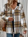 SHEIN LUNE Women'S Plaid Hooded Casual Jacket