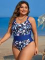 SHEIN Swim Classy Plus Size Floral Printed One-Piece Swimsuit For Women