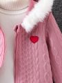 SHEIN Kids CHARMNG Little Girls' Heart Patchwork Zip-up Jacket