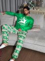 Men Christmas Elk & Letter Graphic Tee & Pants PJ Set