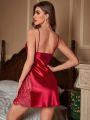 Contrast Lace Knot Front Satin Cami Nightdress