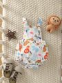 SHEIN Newborn Baby Boys' Cute Cartoon Printed Pocket Overall With Suspenders, Casual And Stylish For Daily Life In Spring And Summer