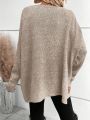 SHEIN LUNE Women's Solid Color Round Neck Long Sleeve Pullover Sweater