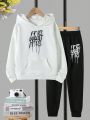 Girls' Autumn And Winter English Alphabet Pullover Sweatshirt Two-piece Set