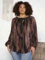 SHEIN CURVE+ Plus Size Women'S Printed Tie Neck Blouse