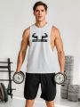 Men's Letter Printed Round Neck Sports Tank Top