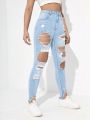 Ladies' Skinny Fit Ripped Jeans