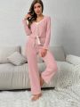 Women'S Lace Splicing Long Sleeve Sleepwear Set