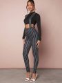 Sarah LA SHEIN SXY Solid Tee & Striped Print Suspender Jumpsuit