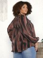 SHEIN CURVE+ Plus Size Women'S Printed Tie Neck Blouse