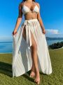SHEIN Swim Vcay 1pc Knotted Side See-Through Cover Up Skirt