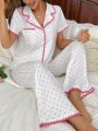 Women'S Heart Print Short Sleeve Pajama Set