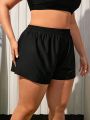 SHEIN Swim SPRTY Plus Size Elastic Waist Swimsuit Bottoms With Zip Pocket Back, Beachwear