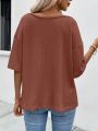 Solid V Neck Drop Shoulder Tee