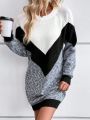 Colorblock Raglan Sleeve Sweater Dress