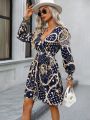 SHEIN Clasi Women's V-neck Chain Print Elastic Cuff Jumpsuit Dress