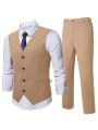 Extended Sizes Men Plus 1pc Button Front Waistcoat & 1pc Suit Pants