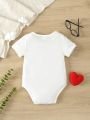 Infant White Round Neck Printed Romper