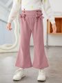 SHEIN Kids FANZEY Toddler Girls' Elegant Slim Fit Bell-bottom Corduroy Woven Pants With Frilled Hem Detail
