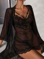 3pcs/set Women's Sexy Lace Lingerie Dress Set