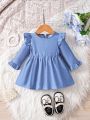 Baby Girls' Simple Solid Color Round Neck Cap Sleeve Dress