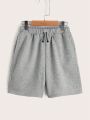 SHEIN Teen Boys' 2pcs/Set Comfortable Leisure Solid Color Knit Shorts