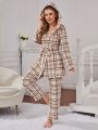 Plaid Print Belted PJ Set