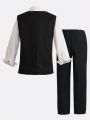 Teen Boy Double Breasted Waistcoat & Suit Pants Without Tie Shirt