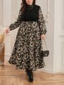 SHEIN Clasi Plus Size Women's Stand Collar Lantern Sleeve Printed Dress