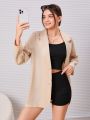 SHEIN Teen Girl Lapel Neck Blazer & Biker Shorts & Cami Top