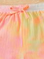 SHEIN Kids EVRYDAY Girls Tie Dye Twist Hem Tank Top & Shorts