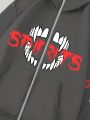 Goth Guys Letter & Cartoon Graphic Zip Up Hoodie